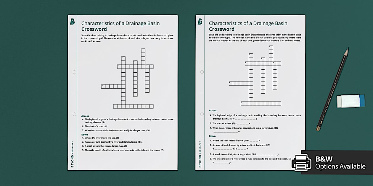 Characteristics of a Drainage Basin Crossword (teacher made)