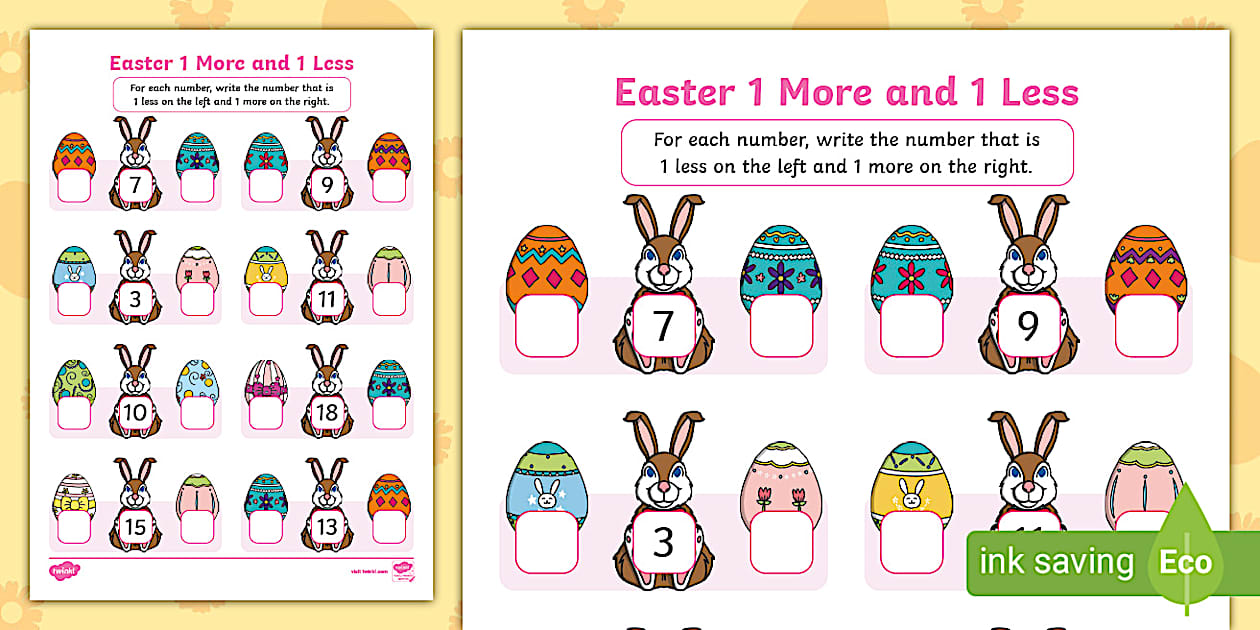 👉 Easter-Themed One More and One Less Worksheet - Twinkl