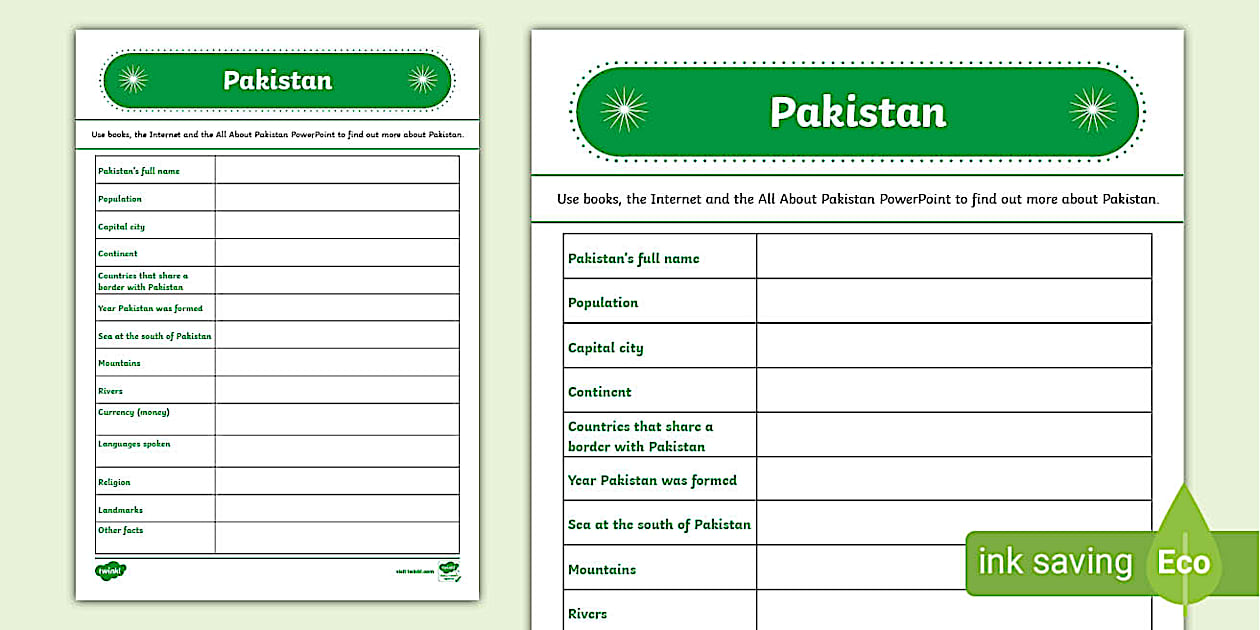 KS2 Pakistan Research Activity (teacher made) - Twinkl