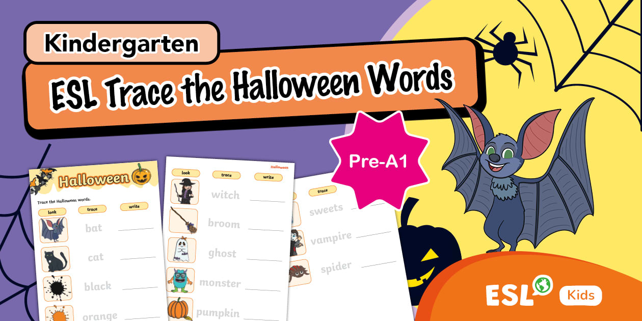Halloween Trace Activity Sheet for ESL (teacher made)