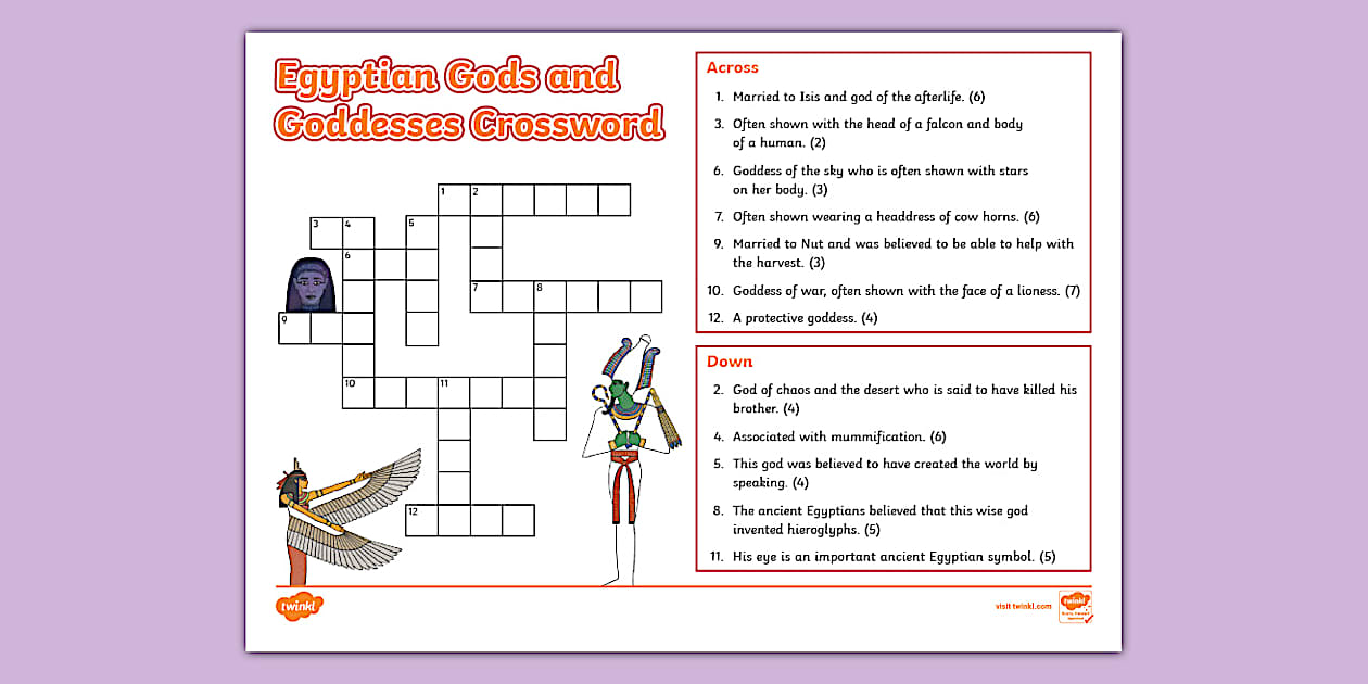 Egyptian Gods and Goddesses Crossword (l #39 enseignant a fait)