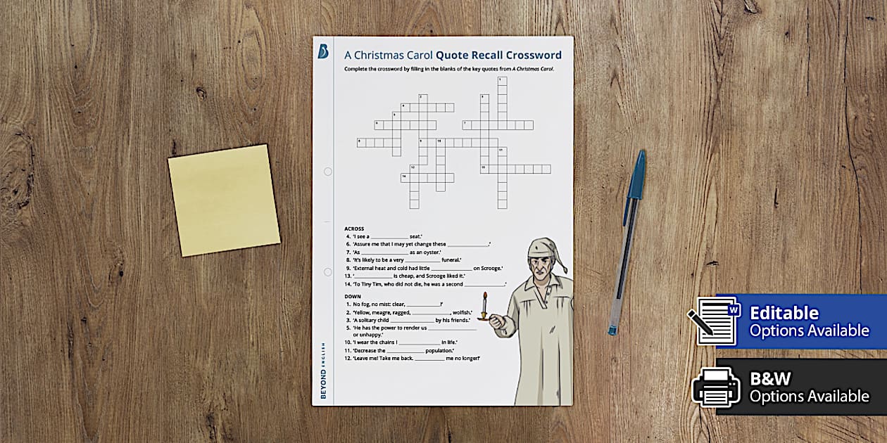 A Christmas Carol Quote Recall Crossword GCSE Beyond