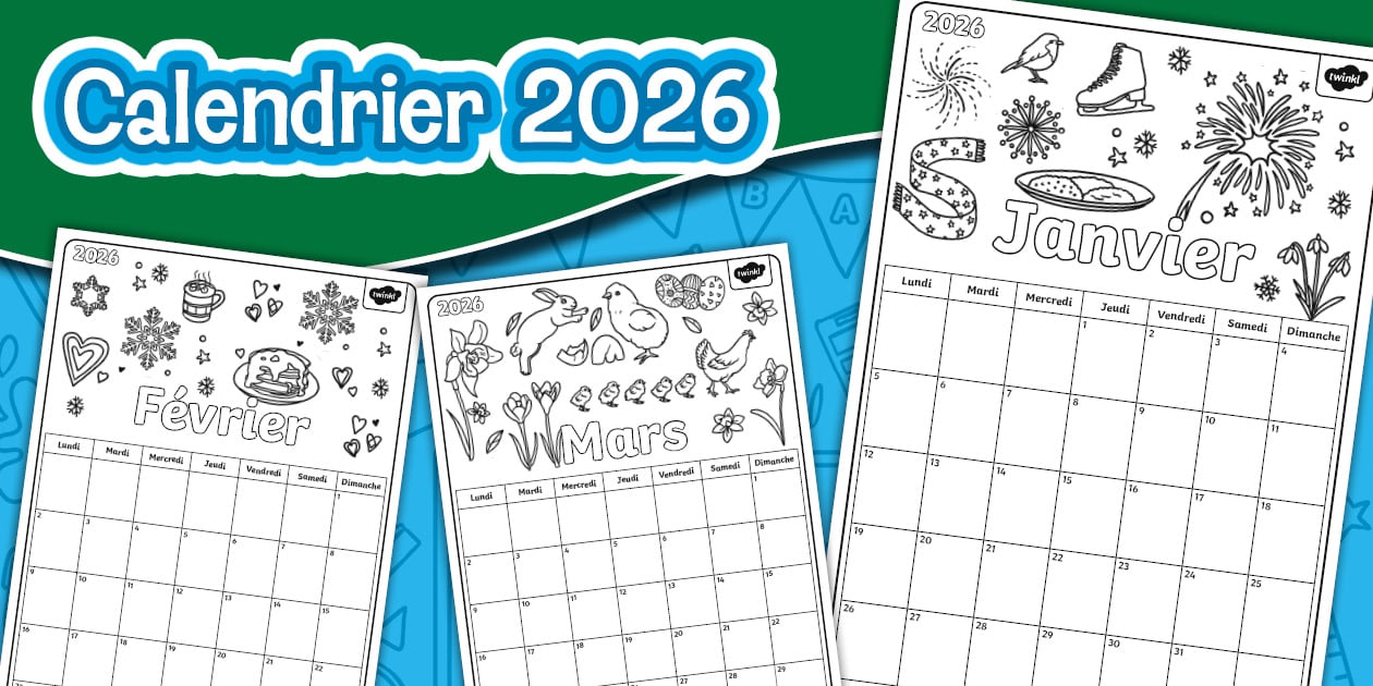 Calendrier 2026 à colorier