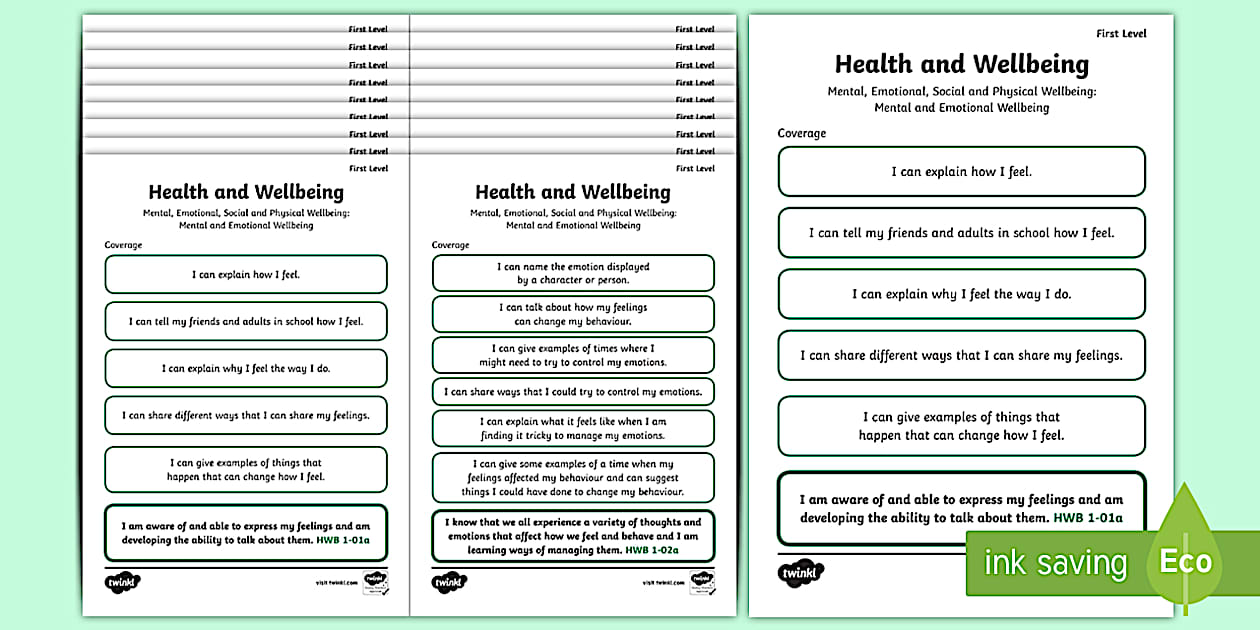 CfE First Level Health and Wellbeing Child-Friendly Assessment Tracker