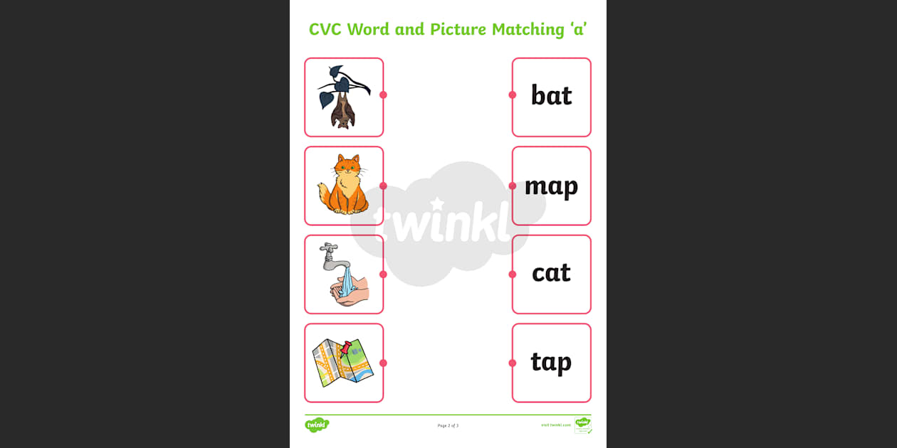 K1 English Worksheets | CVC Word and Picture Matching