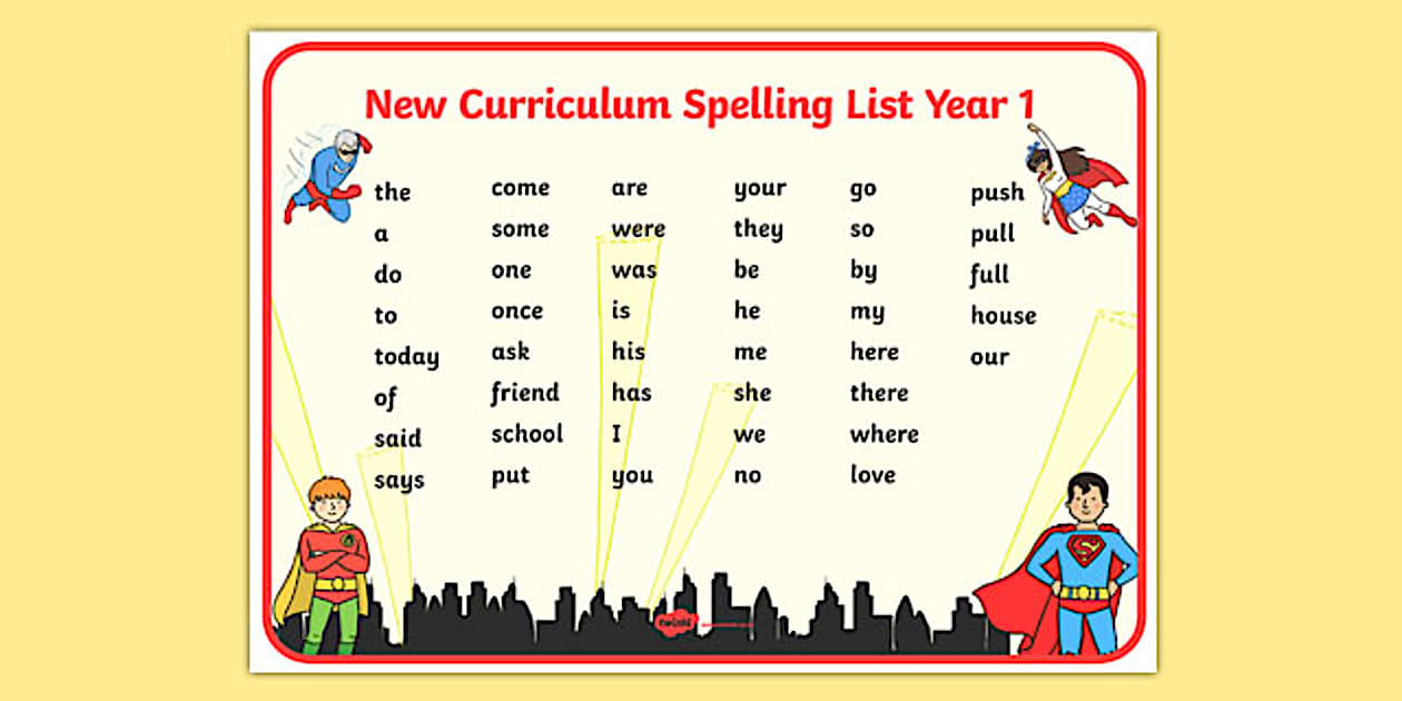 Superhero themed spelling list year 1 word mat twinkl