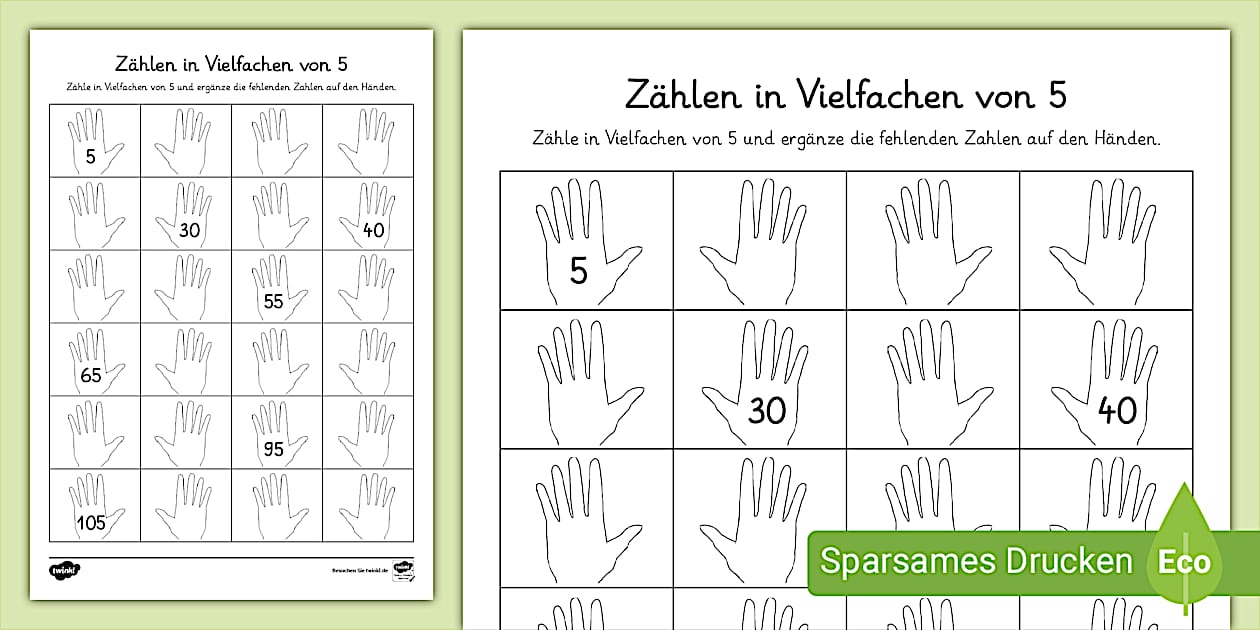 Zählen in Fünf Arbeitsblatt Zählhilfe Zählen Rechnen