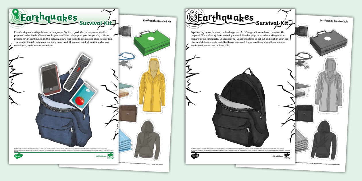 Earthquake Survival Kit Worksheet - Twinkl