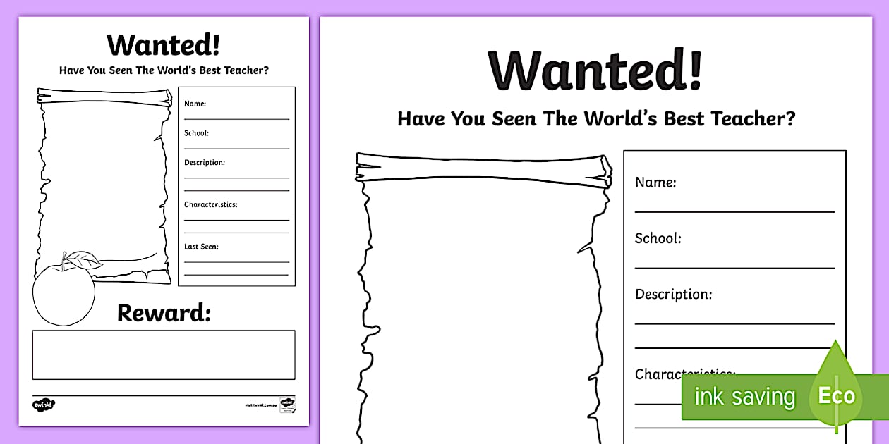 TAS World Teachers' Day Wanted Poster Worksheet - Twinkl
