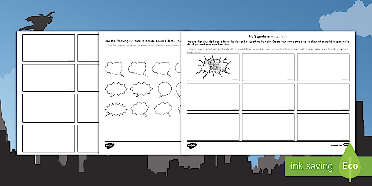 Father #39 s Day: Superhero Comic Strip Template English/Spanish Guía de