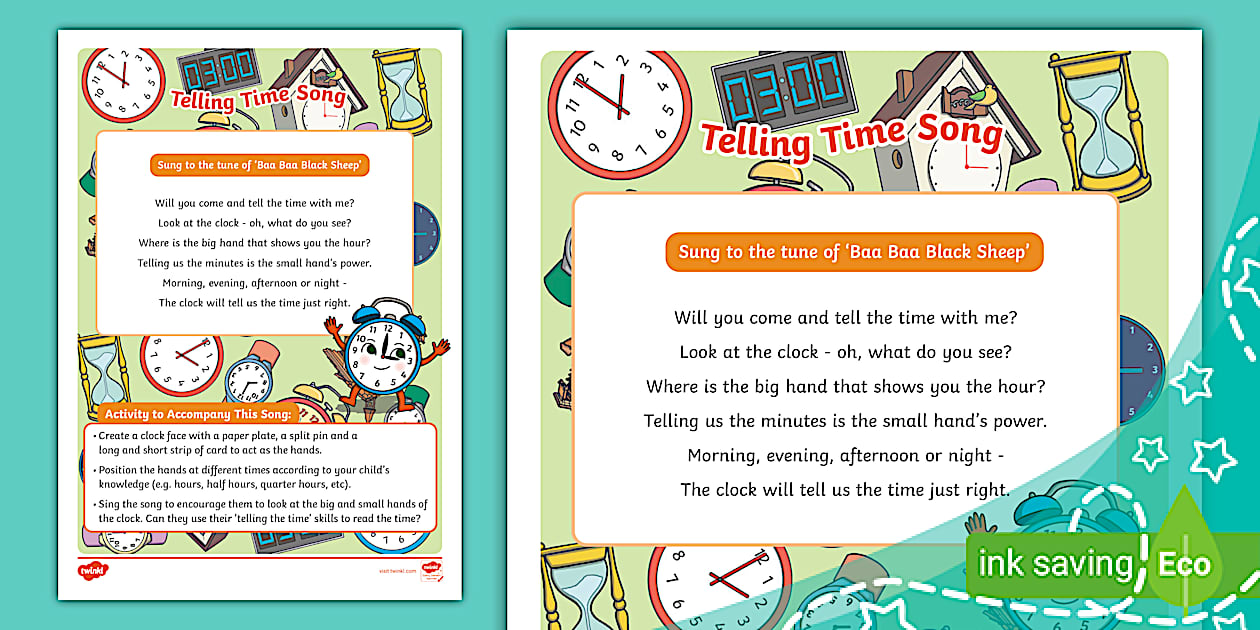  telling time song twinkl