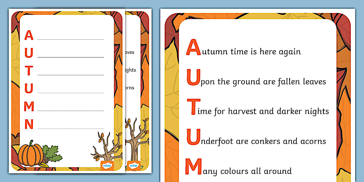 Autumn Acrostic Poem Example and Template KS1 Twinkl