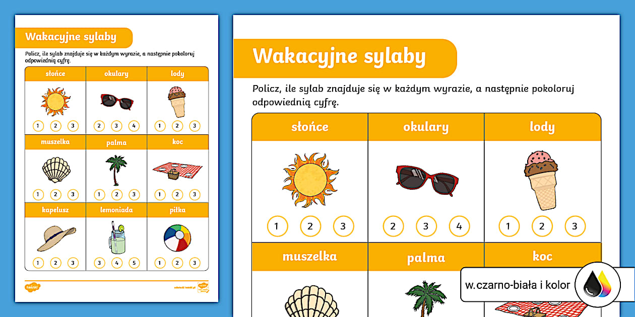 Lato | Wakacyjne sylaby | Policz sylaby w wyrazie - Twinkl