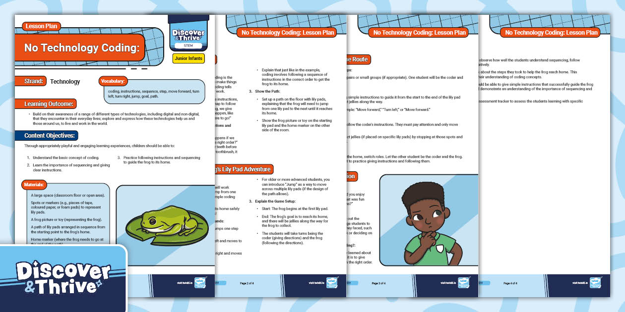 No Technology Coding: Lesson Plan Junior Infants - Twinkl