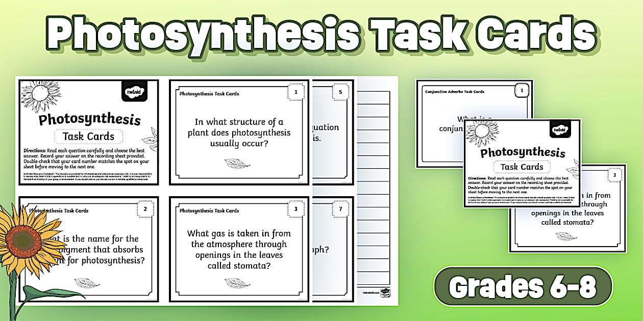 Photosynthesis Task Cards for 6th-8th Grade