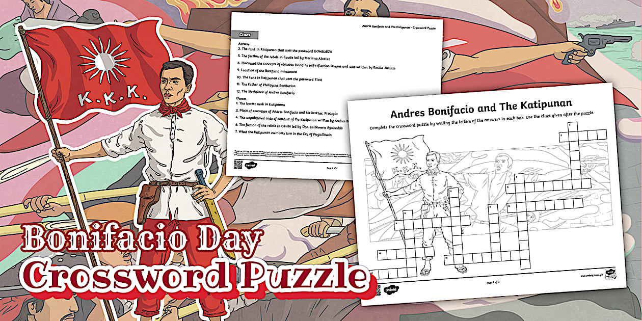 Andres Bonifacio and The Katipunan Crossword Puzzle Grades 6 Twinkl PH