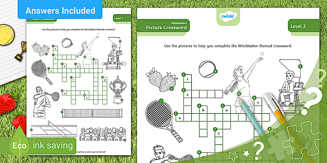 Wimbledon Themed Fun Picture Crossword Puzzle L2 Twinkl