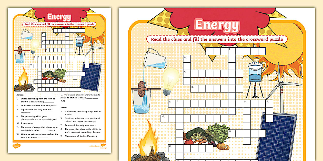 Gr 4 NS/Tech: Energy and Energy Transfer: Crossword Puzzle