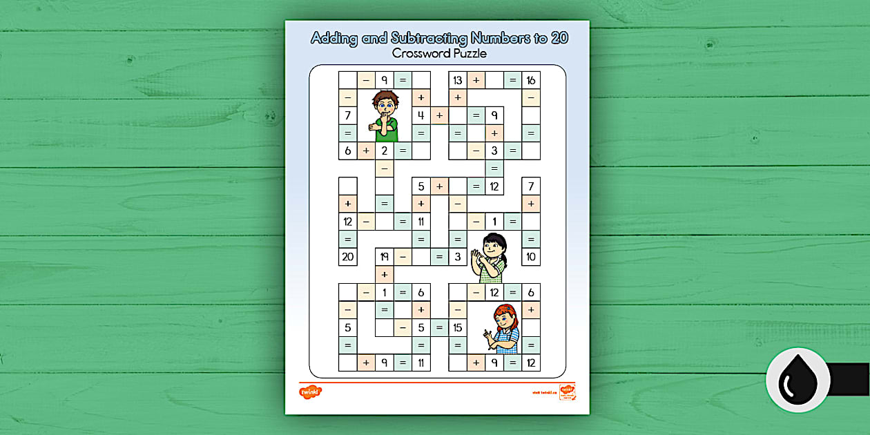 Adding and Subtracting Numbers to 20 Crossword Puzzle