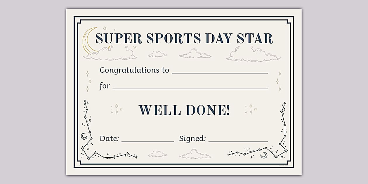 Celestial Themed Super Sports Day Star Certificate Twinkl