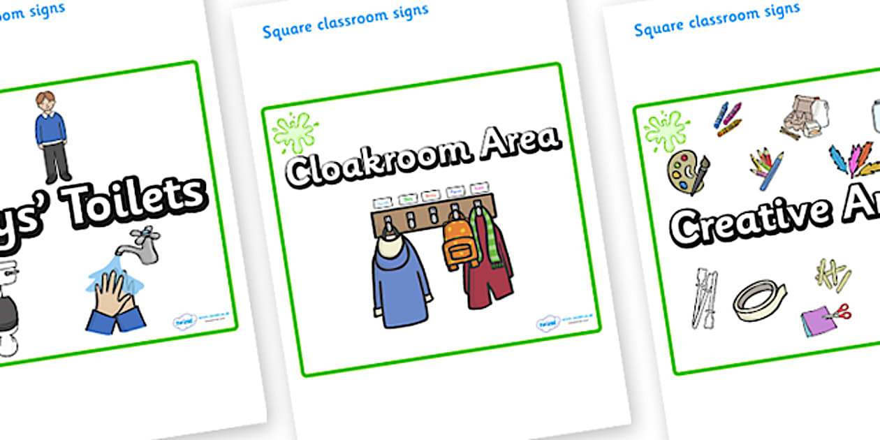 Green Themed Editable Square Classroom Area Signs (Plain)