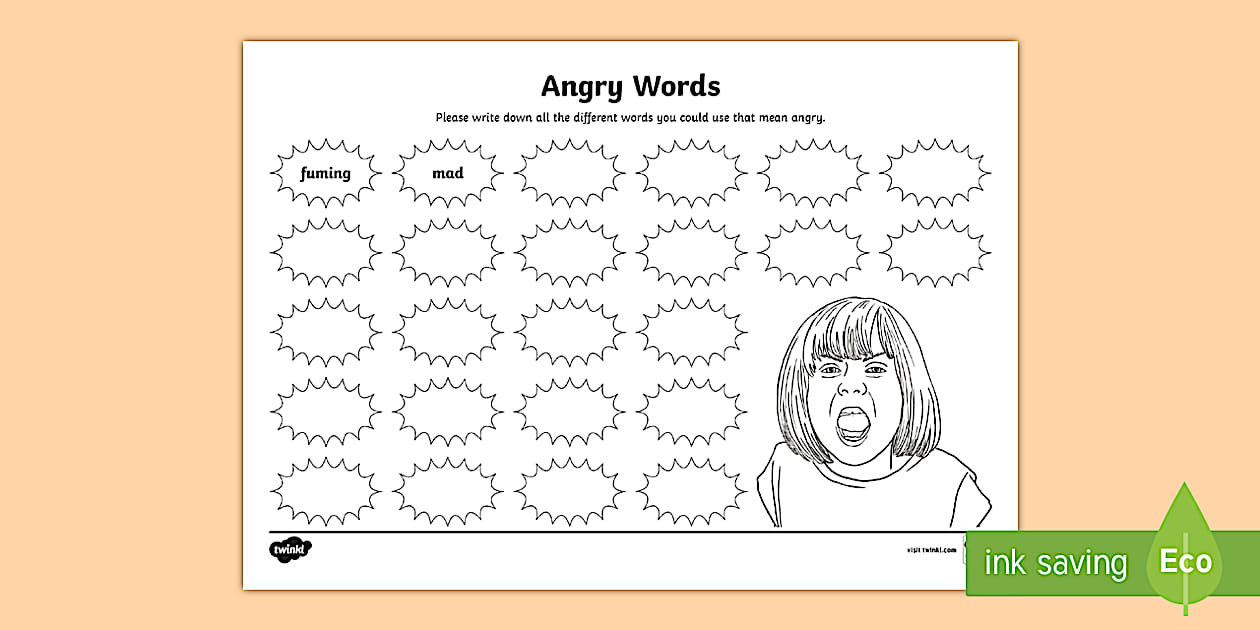Angry Words Worksheet Twinkl