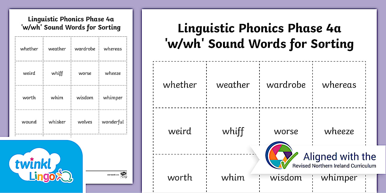 NI Linguistic Phonics 4a 'w/wh' Sound Words for Sorting