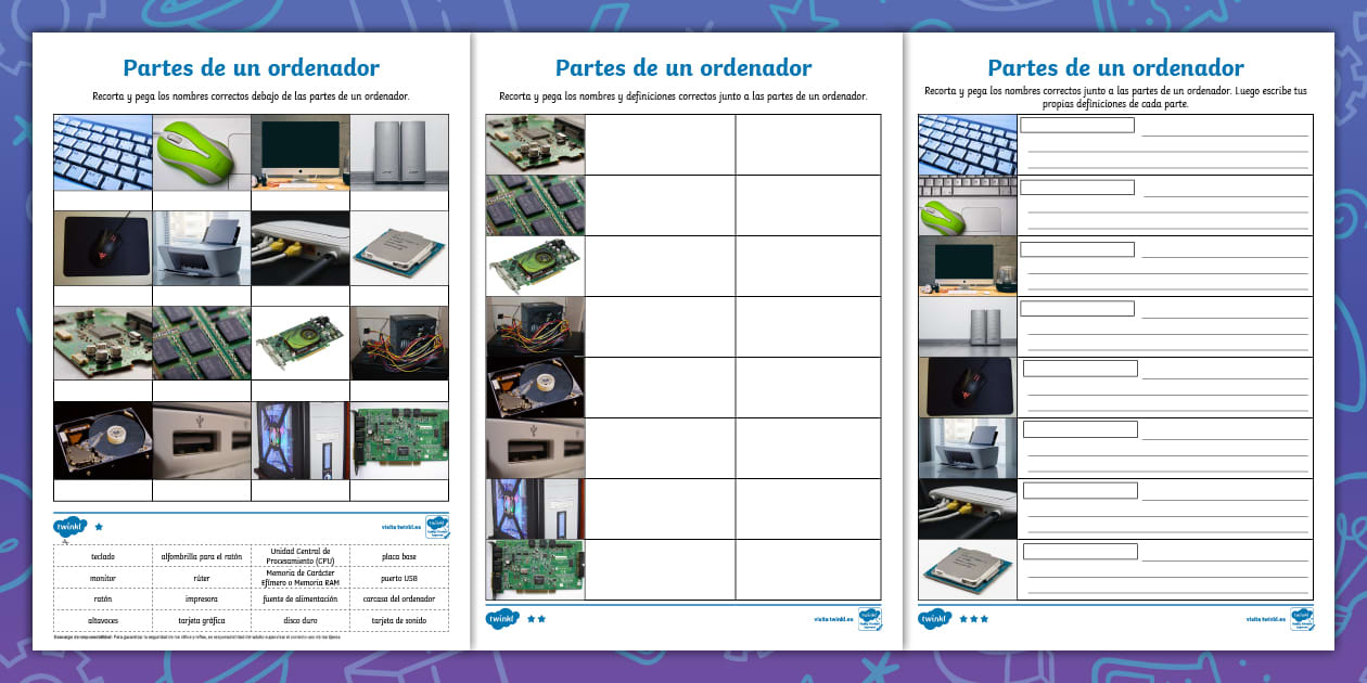 Ficha de actividad por niveles: Partes de un ordenador