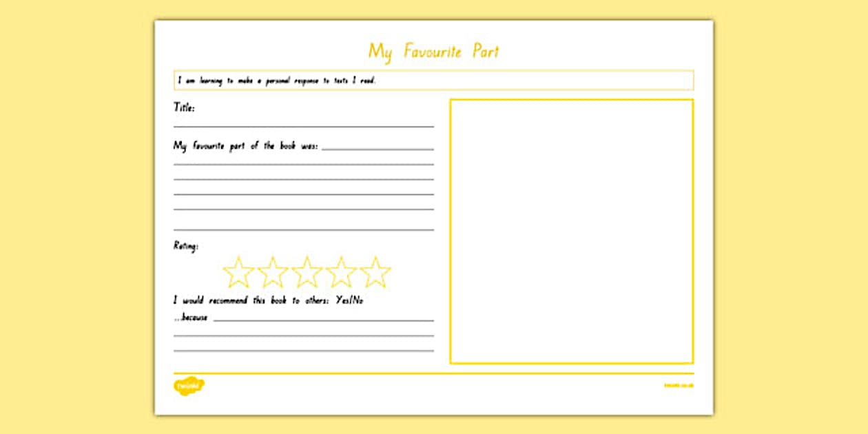 Editable My Favourite Part Review Worksheet (teacher made)