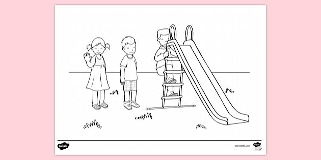 Girl Third In Line For A Turn On The Slide |Colouring Sheets