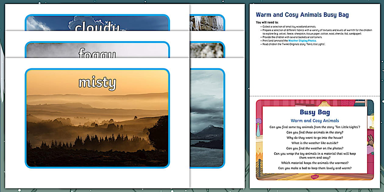 Warm and Cosy Animals Busy Bag Prompt Card and Resource Pack