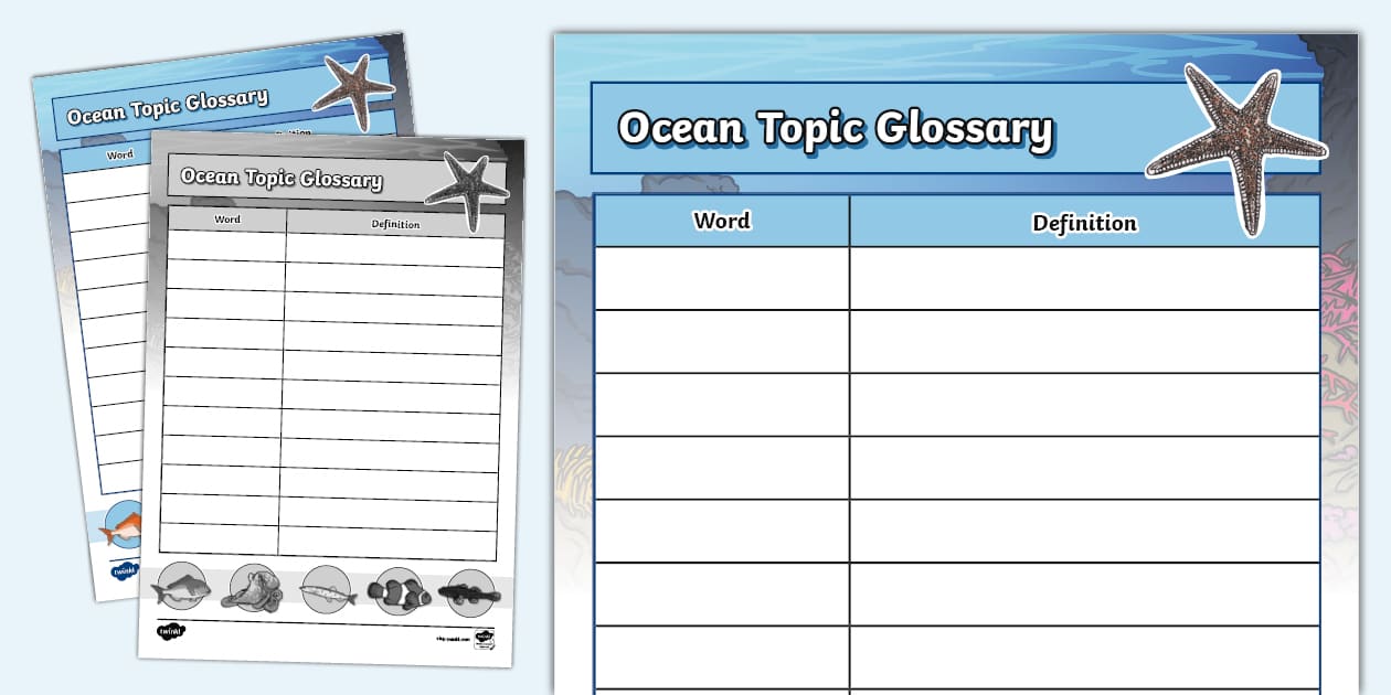 Ocean Topic Glossary Writing Template (teacher made)
