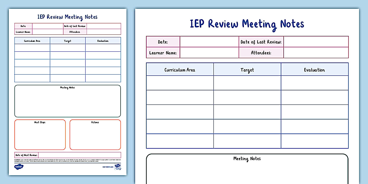 IEP Review Meeting Notes Template (teacher made) Twinkl