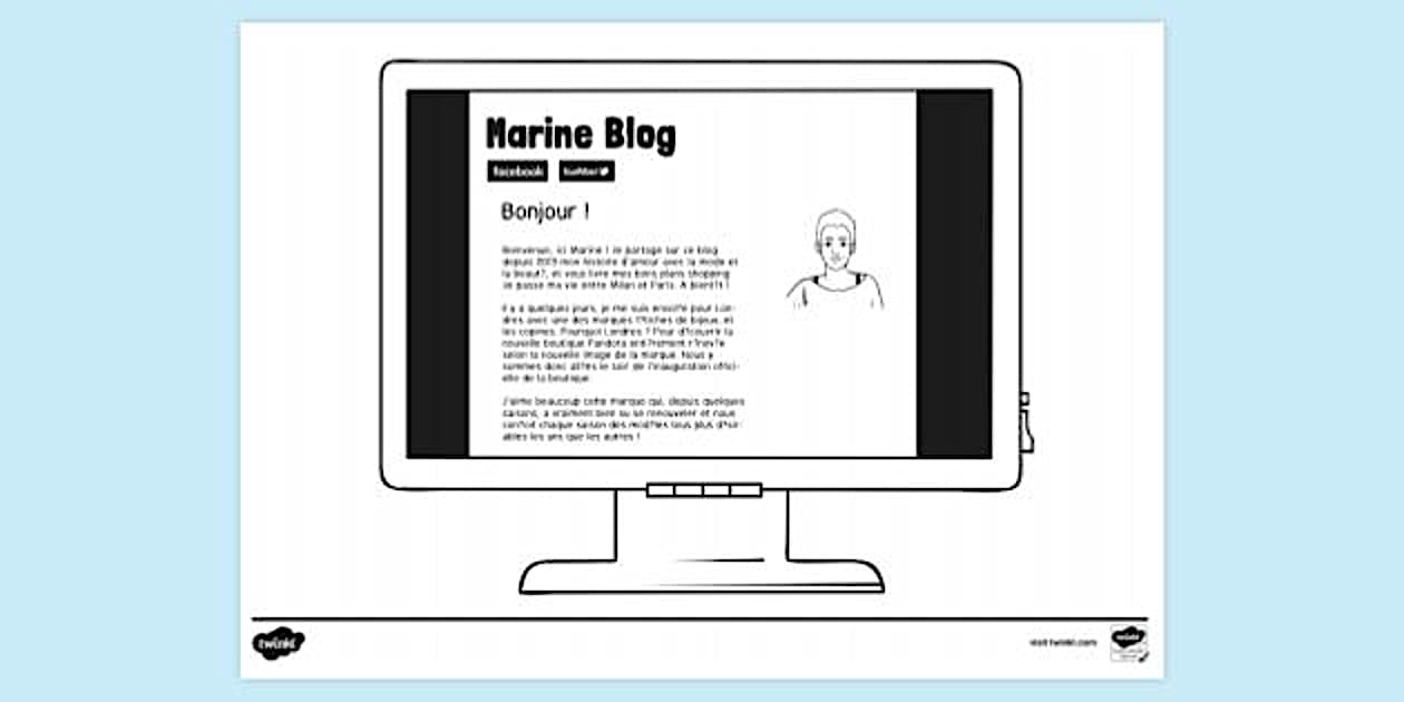 French Blog Website Colouring Sheet