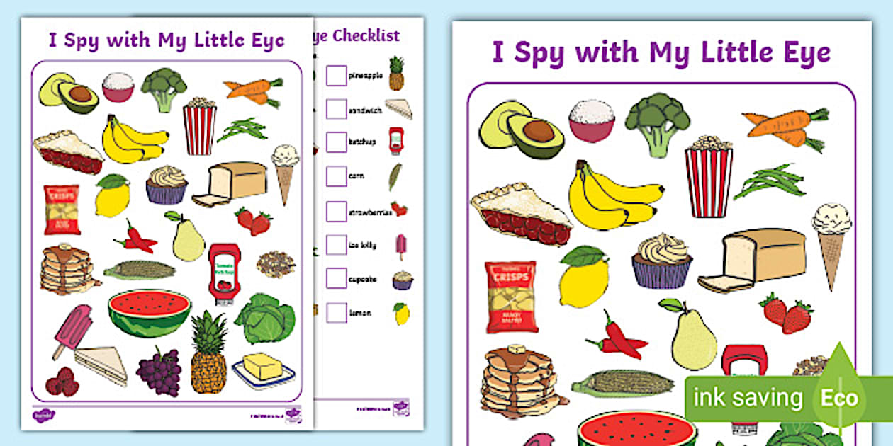 Black and White Food Themed I Spy With My Little Eye Activity
