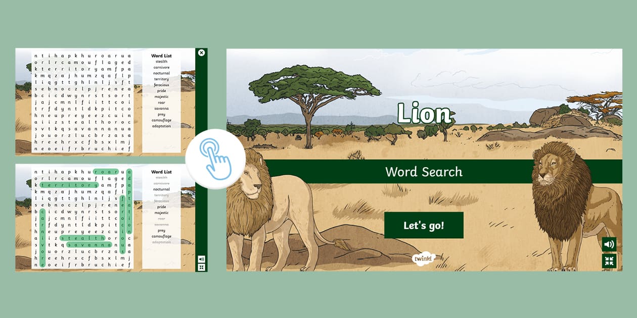 Lion Interactive Word Search (l'enseignant a fait) - Twinkl