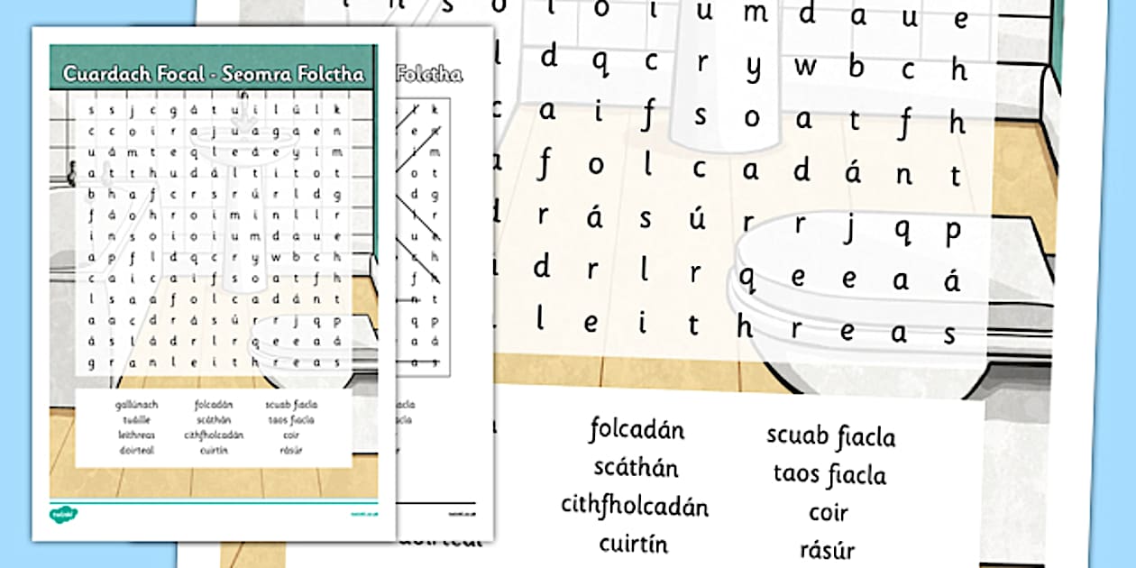 Irish Gaeilge Seomra Folctha Word Search