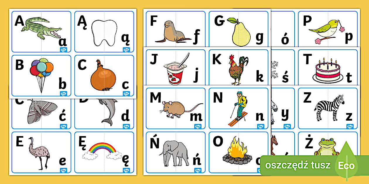 Litery I Głoski Sprawdzian Klasa 4 Połącz wielkie i małe litery | Puzzle obrazkowe | Alfabet i litery