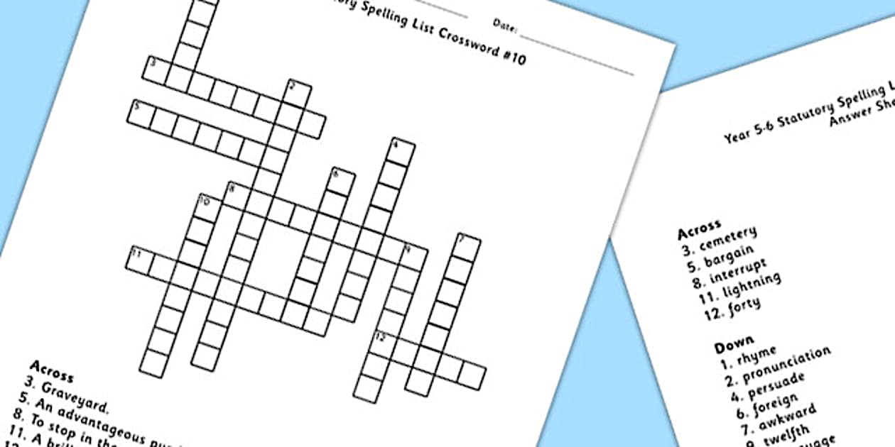 Lower Ability Year 5 6 Statutory Spelling List Crossword 10