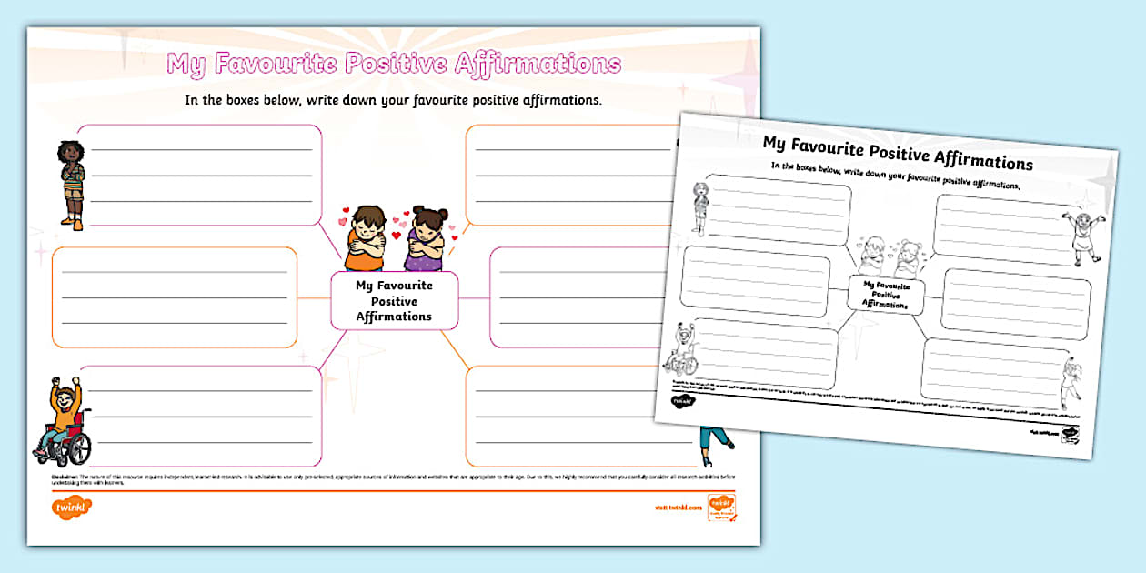 My Favourite Positive Affirmations Mind Map (teacher made)