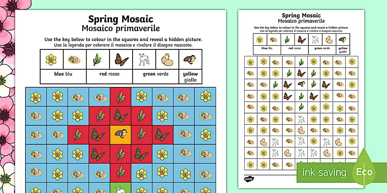Spring Mosaic Images Worksheet / Worksheets English/Italian