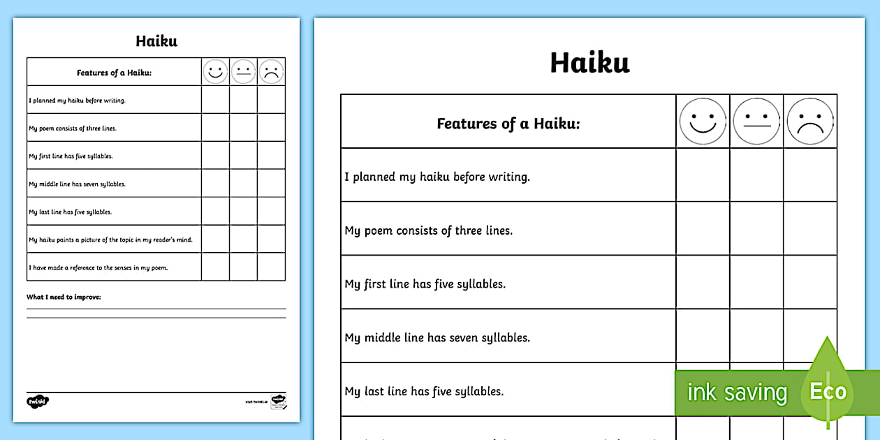 Writing a Haiku Poem Self Assessment Tracker - Twinkl