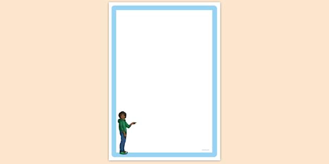 Simple Blank Boy Pointing Towards Something Page Border