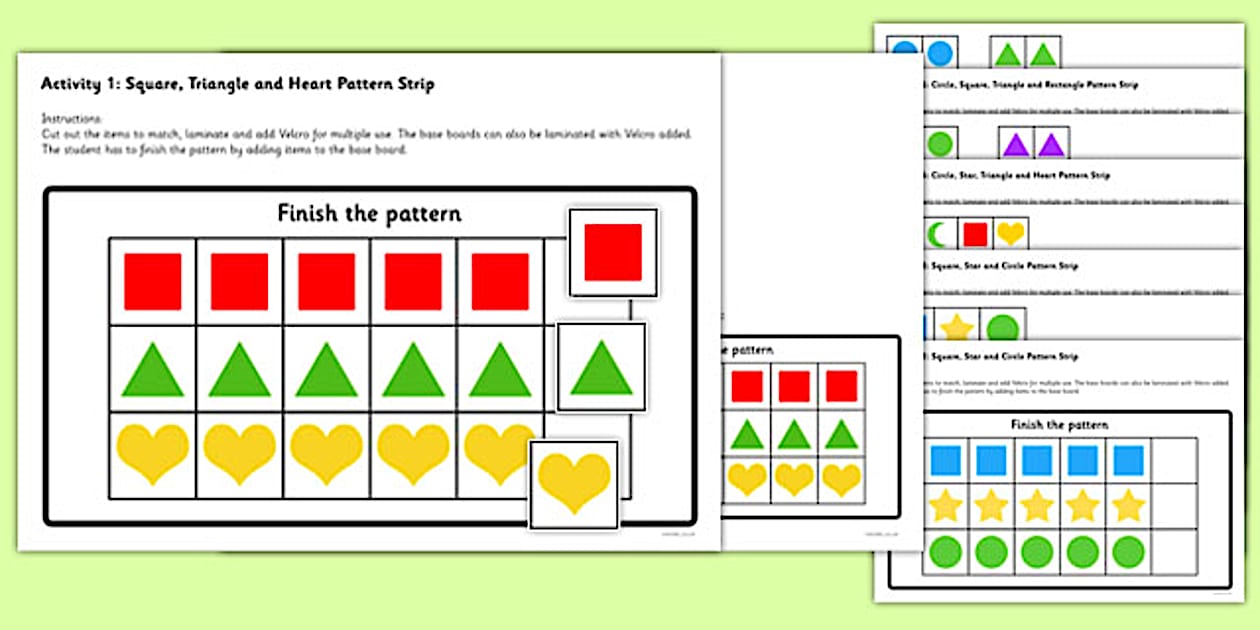 Matching Activity Completed Example Black and White Workstation Pack: Shape Sequence Match Activities Set 2