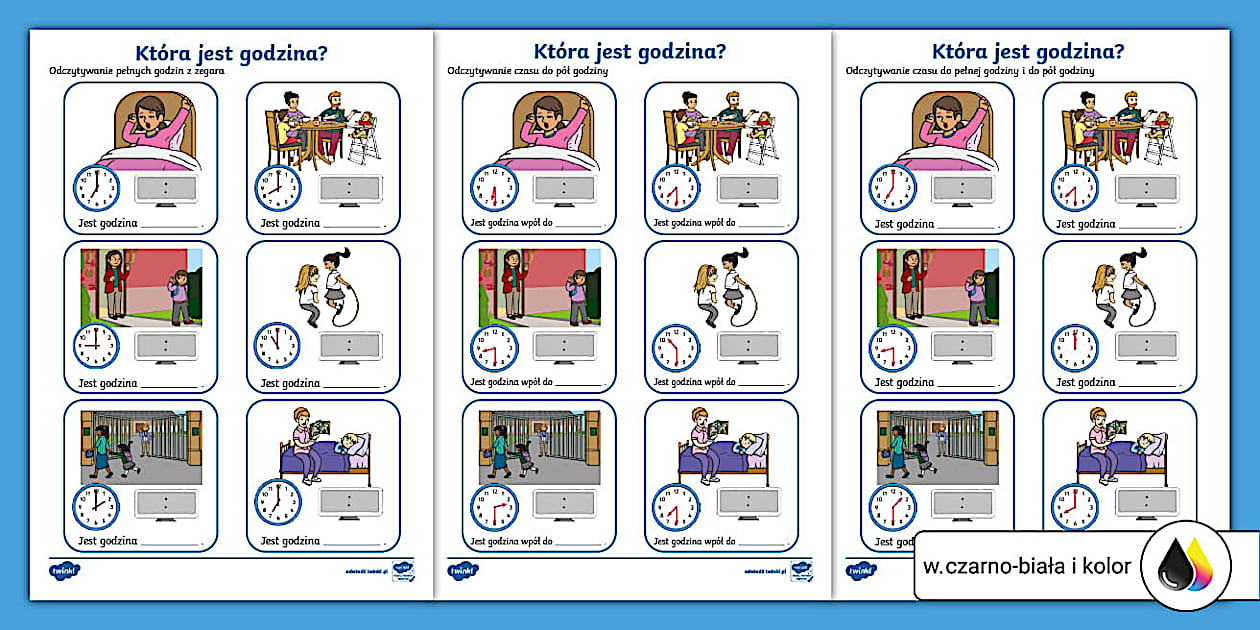 Zegary pełne godziny karta pracy (Teacher-Made) - Twinkl