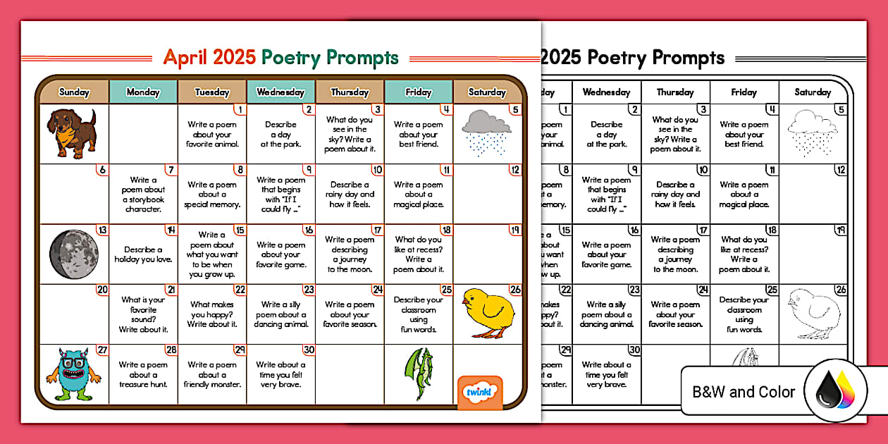 April 2025 Poetry Prompts Calendar (teacher made) Twinkl