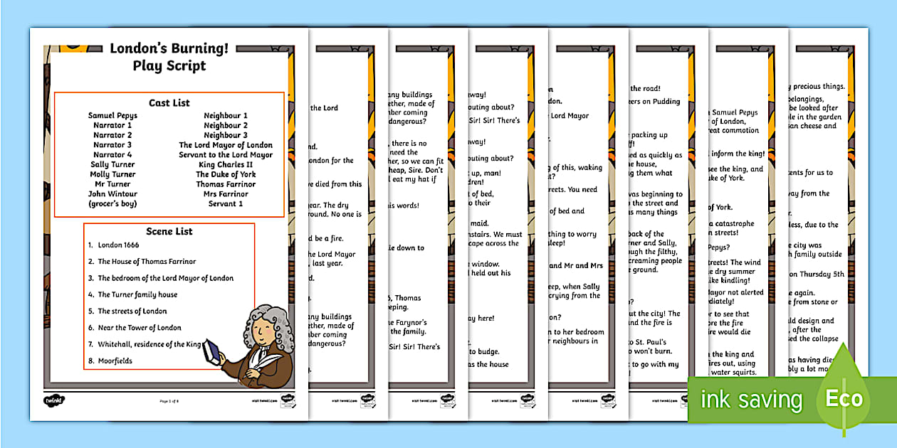 London Script Editable Great Fire of London - London's Burning Play Script KS1