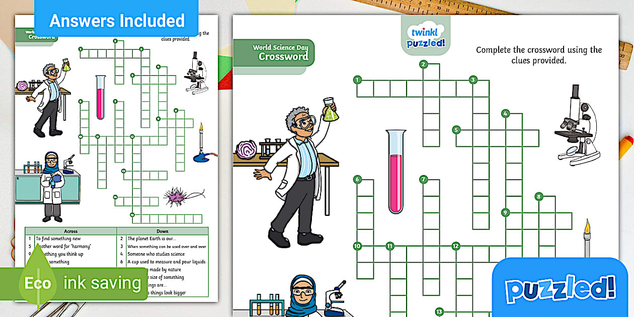World Science Day Crossword Puzzle (teacher made) Twinkl