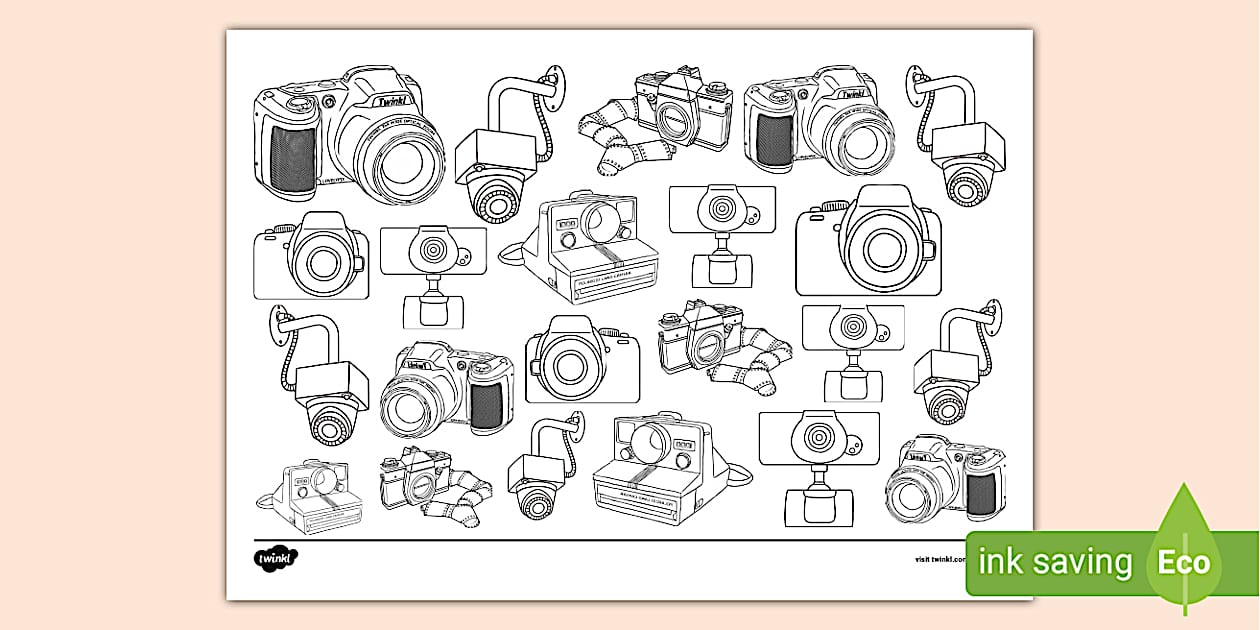 Digtal Camera Colouring Camera Doodle Colouring Page (teacher made) - Twinkl