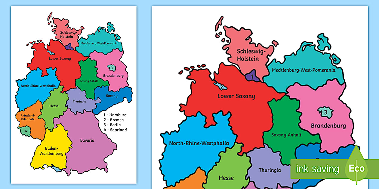Germany Map - German Federal States - Twinkl